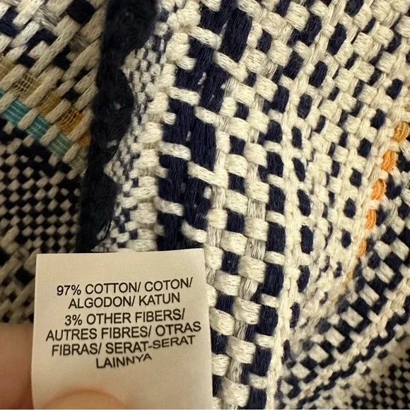 Woven Blanket Open Front Pottery Cardigan boho large cream blue cotton relaxed - Picture 8 of 10